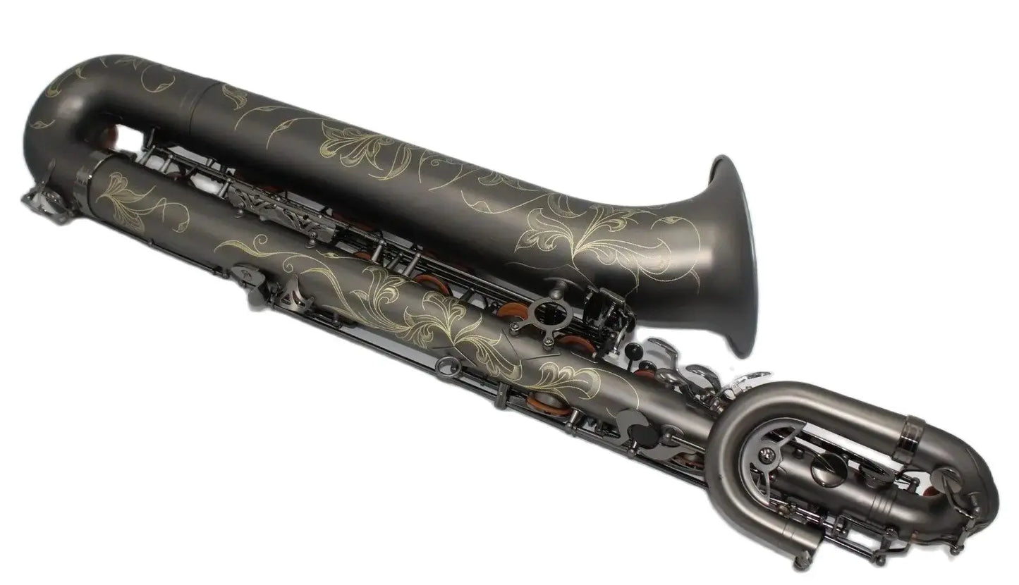 High grade music Matt black Baritone Saxophone full body hand engraving