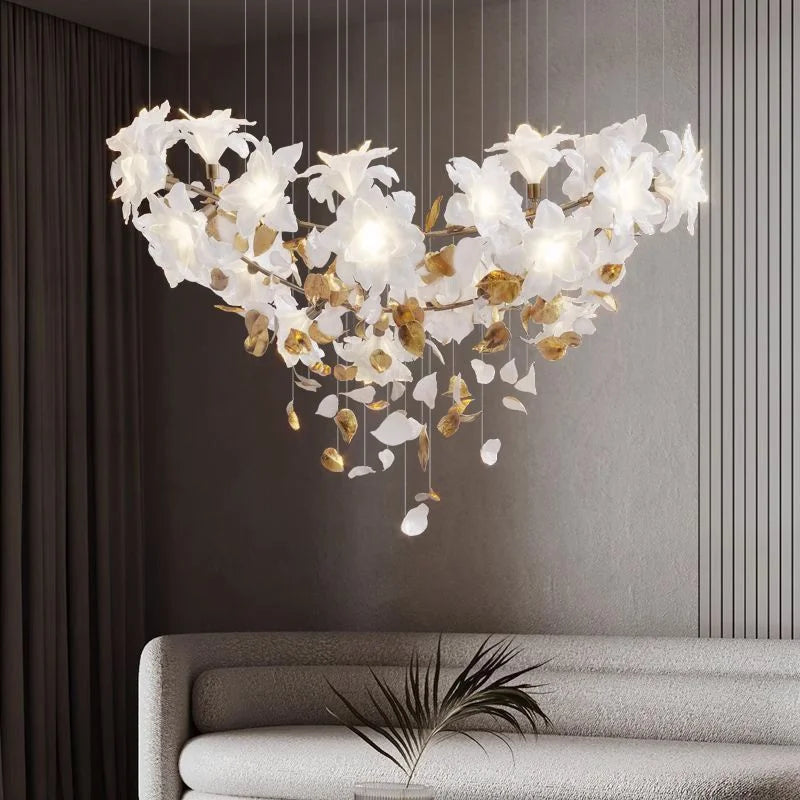 Hollow duplex living room, large chandelier, light luxury design, snowflake flying hotel, loft villa, crystal