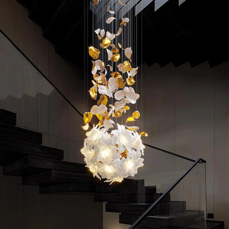 Hollow duplex living room, large chandelier, light luxury design, snowflake flying hotel, loft villa, crystal