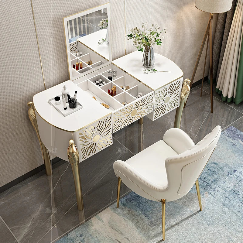Hong Kong-style bedroom post-modern stainless steel small apartment mini in simple baking paint online celebrity makeup table