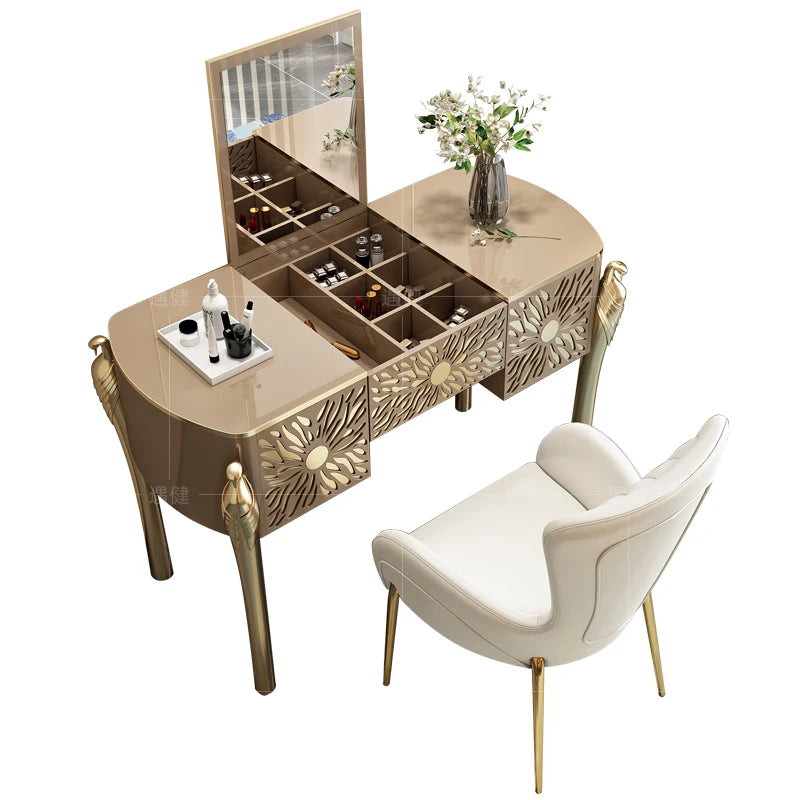 Hong Kong-style bedroom post-modern stainless steel small apartment mini in simple baking paint online celebrity makeup table