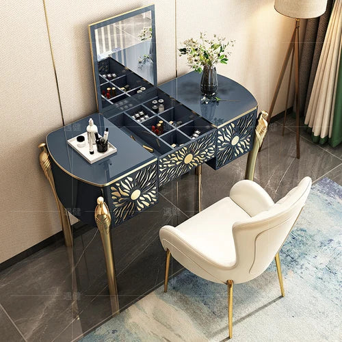Hong Kong-style bedroom post-modern stainless steel small apartment mini in simple baking paint online celebrity makeup table