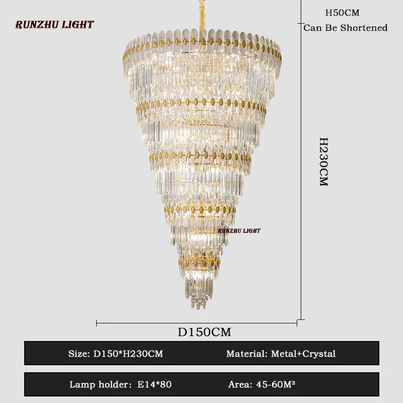 Hotel Engineering Headlights, Villa Living Room, Large Chandelier, Duplex Building, Crystal Light, Staircase Long Chandelier