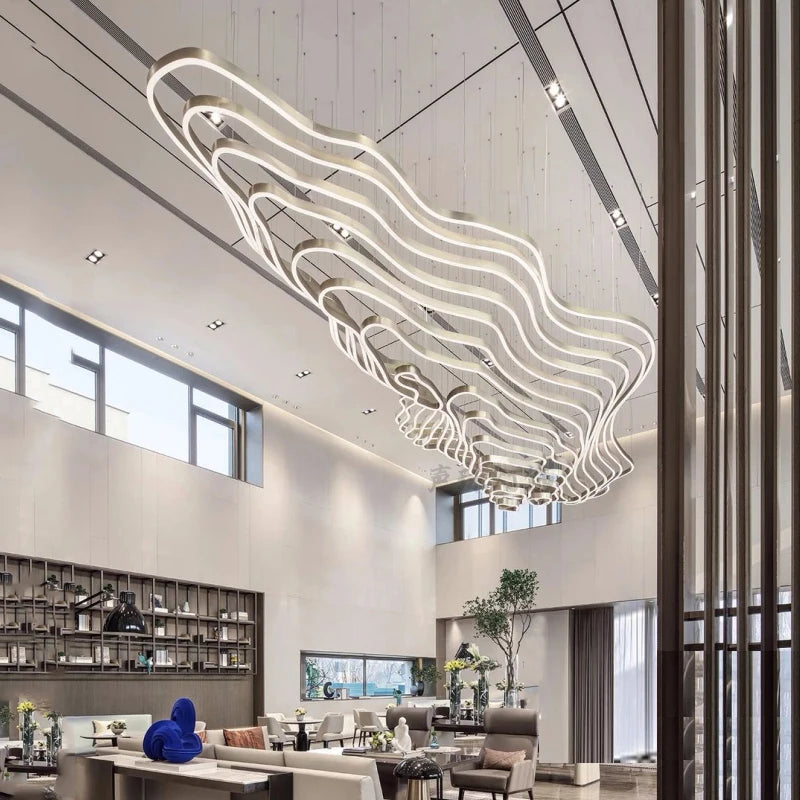 Hotel Lobby LED Ring Luxury Chandelier Modern Custom Office Villa Lights Minimalist Art Creative Irregular Creative Chandeliers