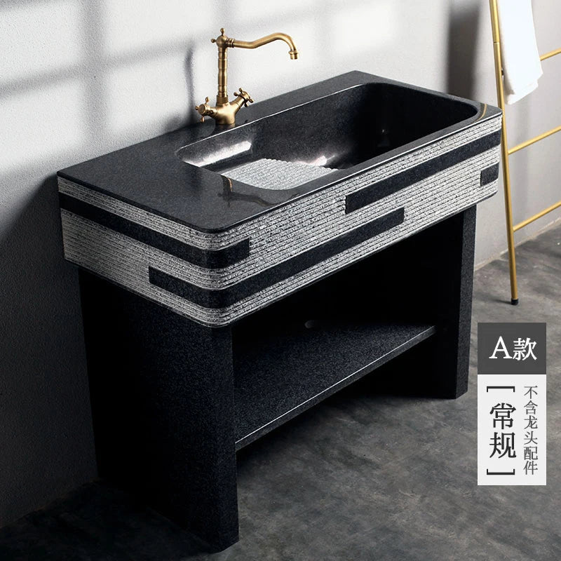 Household marble laundry pool, outdoor courtyard, integrated laundry table, sink, balcony, minimalist with washboard