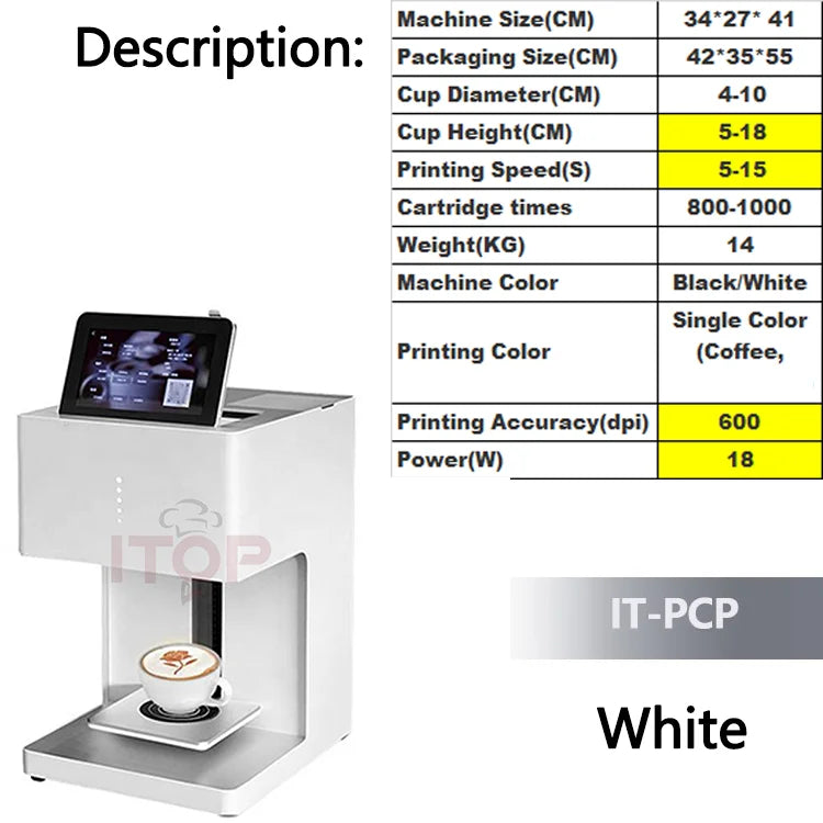 ITOP Automatic Latte Art Machine Coffee Latte Printer Coffee Printer Pattern Printer Food Surface Printer Caramel 110V-220V