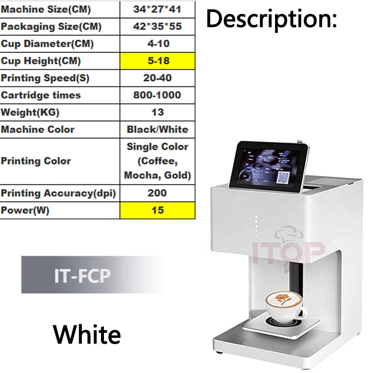 ITOP Automatic Latte Art Machine Coffee Latte Printer Coffee Printer Pattern Printer Food Surface Printer Caramel 110V-220V