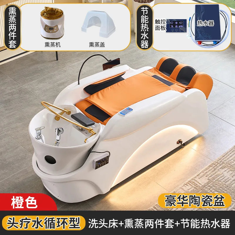 Intelligent electric massage hair washing bed, hair salon, fully automatic water circulation fumigation head therapy bed