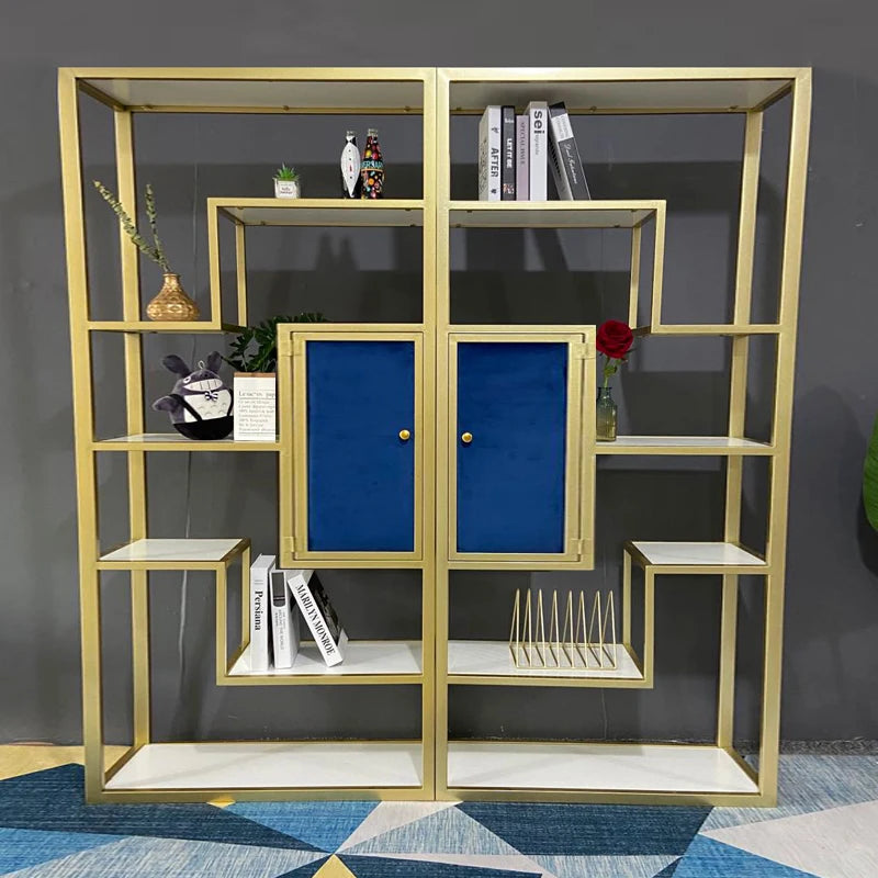 Italian Bookcase Living Room Light Luxury Bookshelf Metal Floor Simple Modern and Unique Display Stand Double-Sided