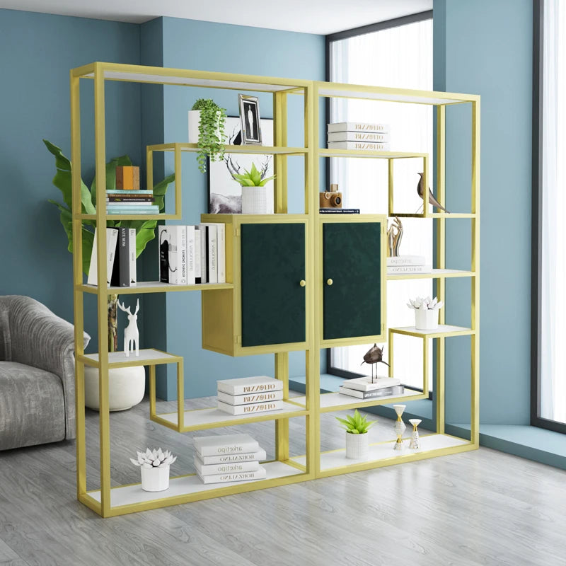 Italian Bookcase Living Room Light Luxury Bookshelf Metal Floor Simple Modern and Unique Display Stand Double-Sided