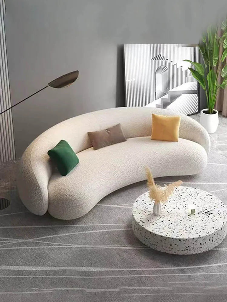 Italian light luxury curved multi-seat fabric sofa simple lamb wool designer special-shaped creativity