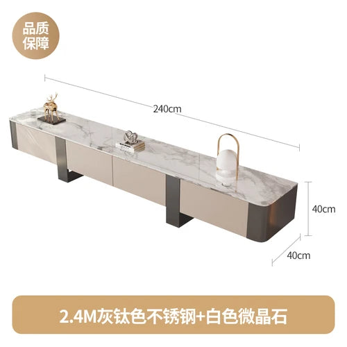 Italian light luxury modern simple stone slate coffee table round size combination microcrystalline living room stainless steel