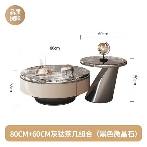 Italian light luxury modern simple stone slate coffee table round size combination microcrystalline living room stainless steel