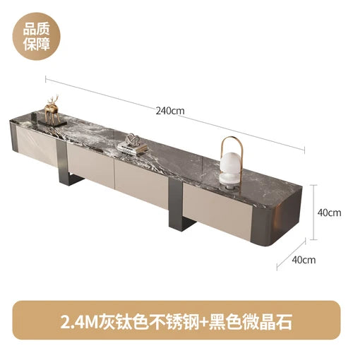 Italian light luxury modern simple stone slate coffee table round size combination microcrystalline living room stainless steel