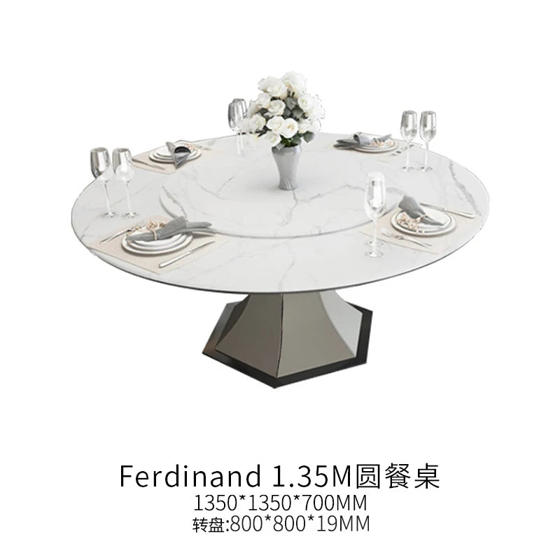 Italian light luxury rockboard round table with turntable modern simple solid wood dining table and chair combination furniture