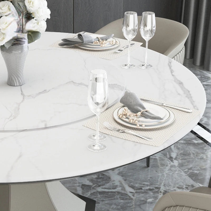 Italian light luxury rockboard round table with turntable modern simple solid wood dining table and chair combination furniture