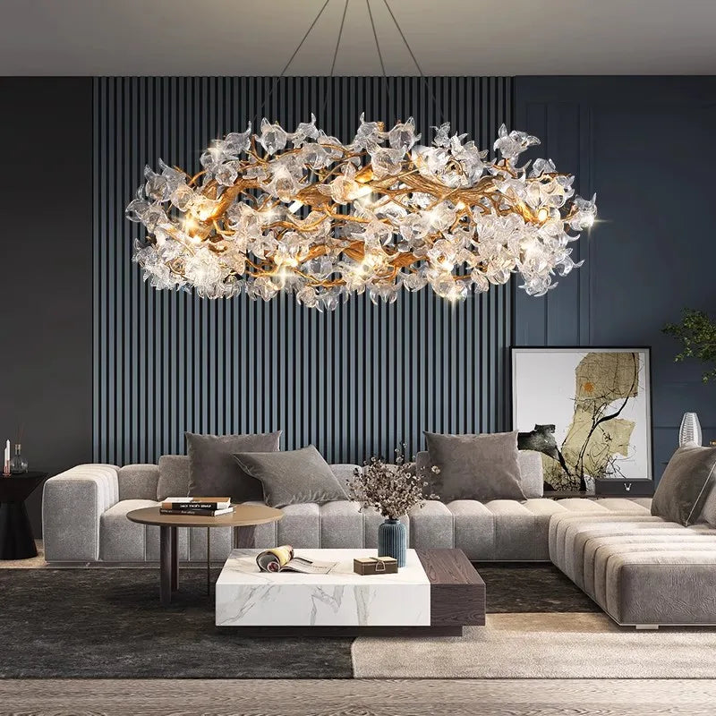 JMZM Modern light luxury crystal chandelier living room main lamp villa atmosphere round restaurant lamp flower bedroom lamp