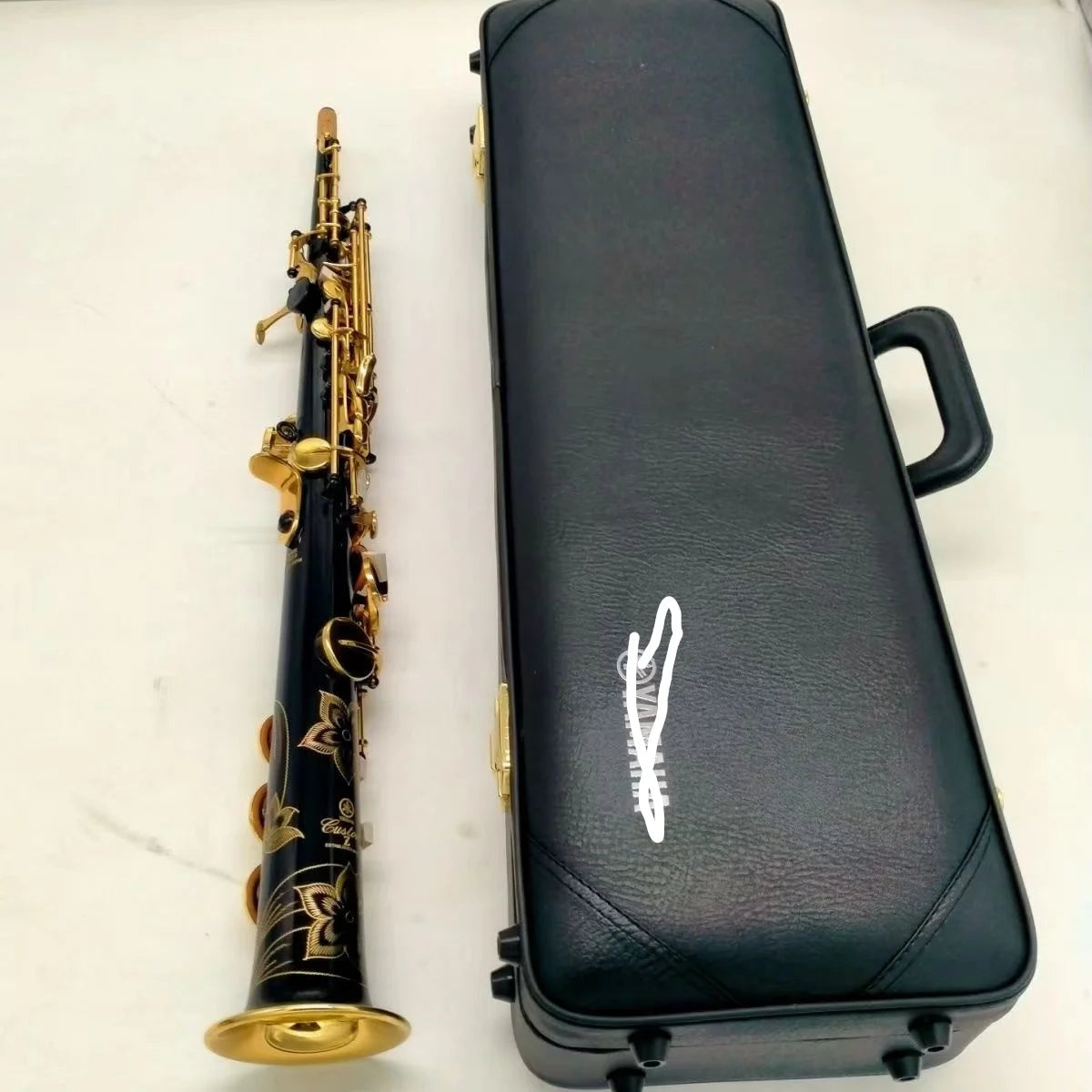 Japan 82Z Soprano Saxophone B-Flat Straight black Gold Lacquered Body musical instrument professional with Case Accessories
