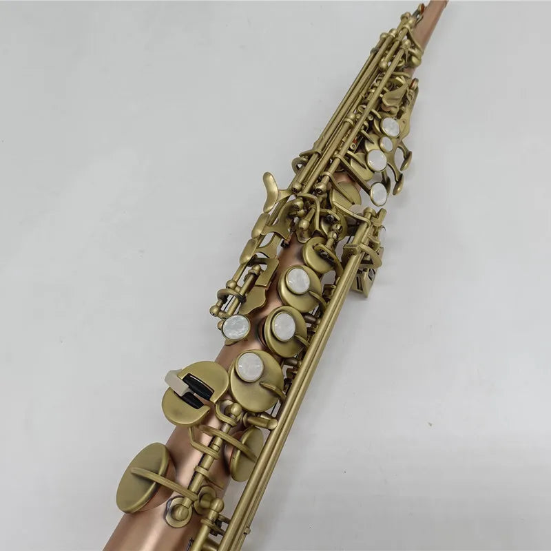 Japan S--901 Brass Straight Soprano Sax Saxophone Bb B Flat Woodwind Instrument Natural Shell Key Carve Pattern