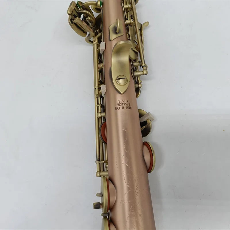 Japan S--901 Brass Straight Soprano Sax Saxophone Bb B Flat Woodwind Instrument Natural Shell Key Carve Pattern