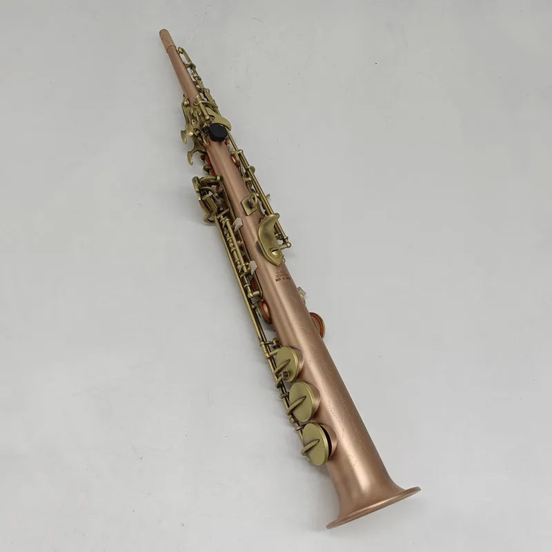 Japan S--901 Brass Straight Soprano Sax Saxophone Bb B Flat Woodwind Instrument Natural Shell Key Carve Pattern