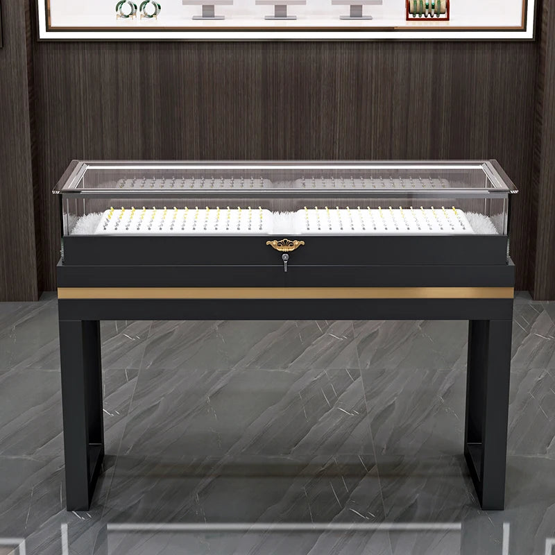 Jewelry display cabinet, jade product commercial company display cabinet, baking paint with light, super bright tempered glass j