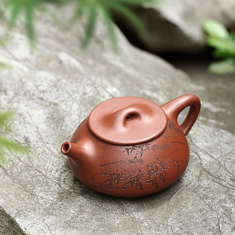 【 Jingzhou Kiln 】 A Large ColleCtion Of Yixing PurPle Clay Pots, Carved By Zhang Yong, With Stone LadLes And Lv Panjun