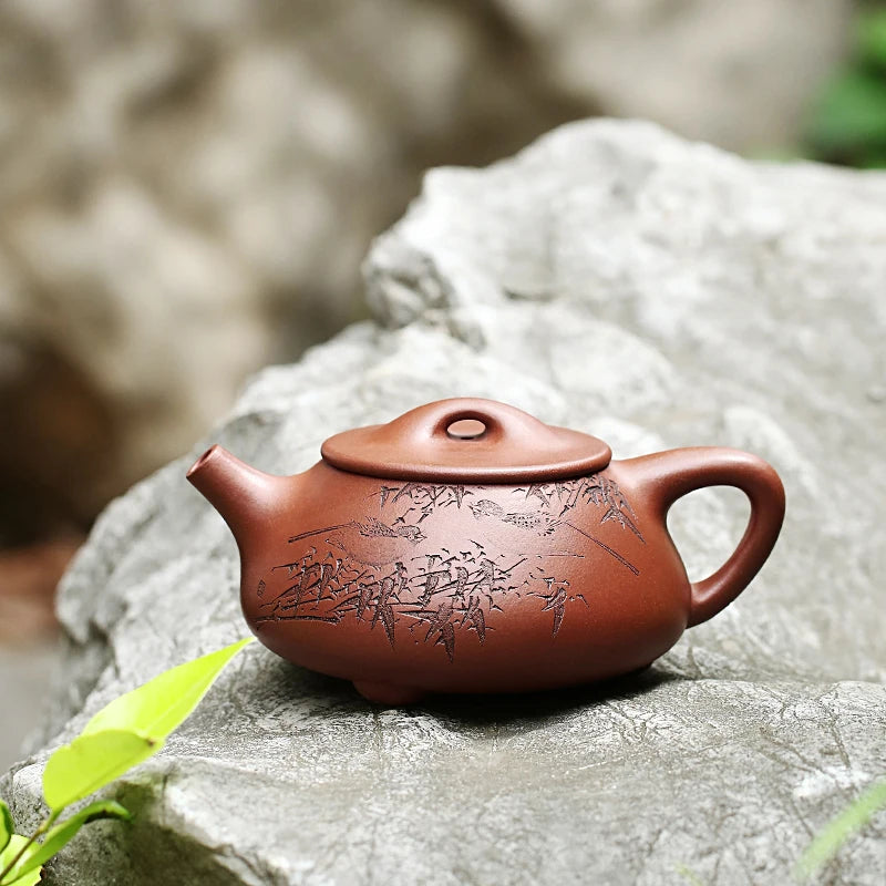 【 Jingzhou Kiln 】 A Large ColleCtion Of Yixing PurPle Clay Pots, Carved By Zhang Yong, With Stone LadLes And Lv Panjun