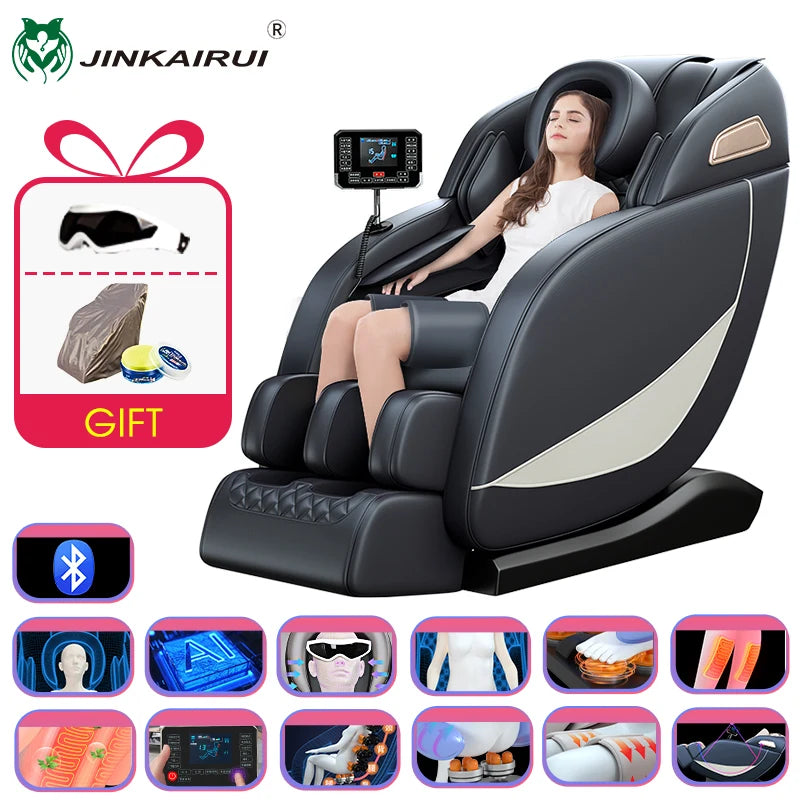 Jinkairui Luxury Zero-Gravity Intelligent Full-body Electric Massage Chair Bluetooth music Headrest U-shaped Pillow + LCD Touch