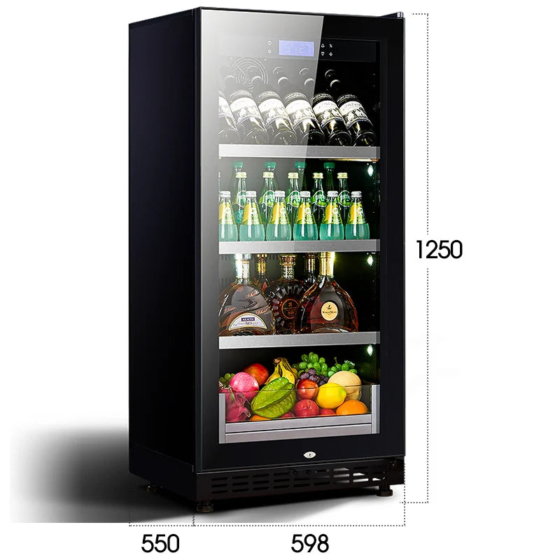 LED Under Counter Wine Fridge Black Wine Cooler LED Light & Lock & Key Glass Door Drinks Cellar Single Zone 72 Bottle 208 Litre
