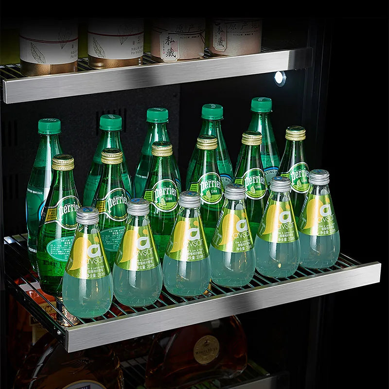LED Under Counter Wine Fridge Black Wine Cooler LED Light & Lock & Key Glass Door Drinks Cellar Single Zone 72 Bottle 208 Litre