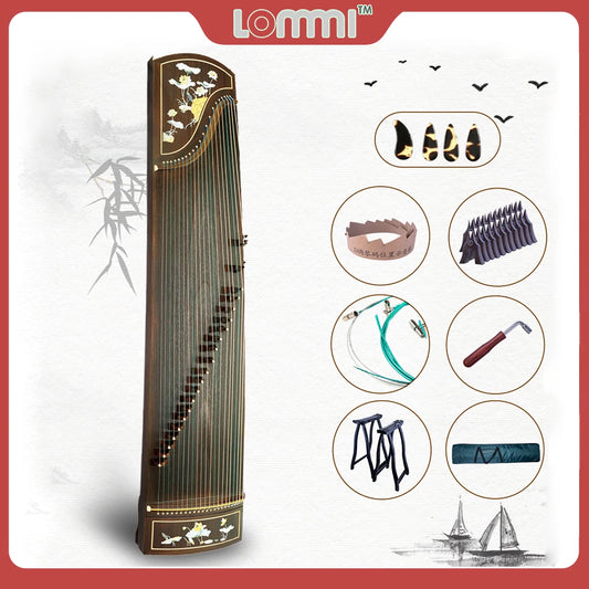 MMOOKA LOMMI Master Advanced Zither Sandalwood Guzheng Instrument 21 Strings Chinese Zither Lotus Pattern Inlay Harp Full Accessories