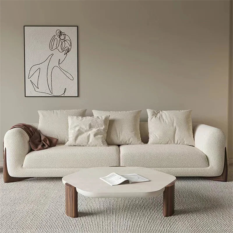 Lamb fleece combination latex sofa, Italian minimalist small living room, modern and simple