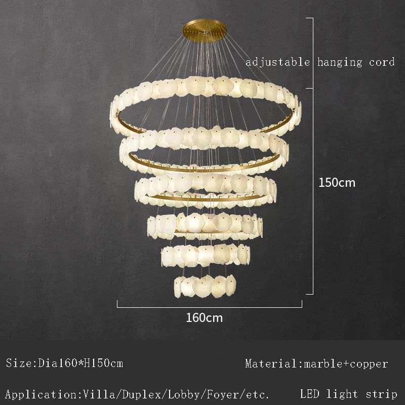 Large Luxury Spanish Natural Marble Chandelier Lighting Villa Duplex Hotel Decoration Hanglamp Led Lamparas Lustres