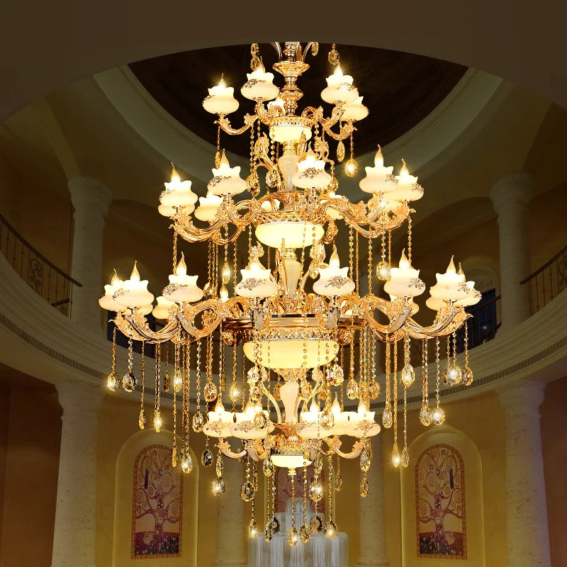 Led Crystal Chandelier Lighting European Luxury Zinc alloy Chandeliers Hotel Villa Living Room Originality Imitation Jade