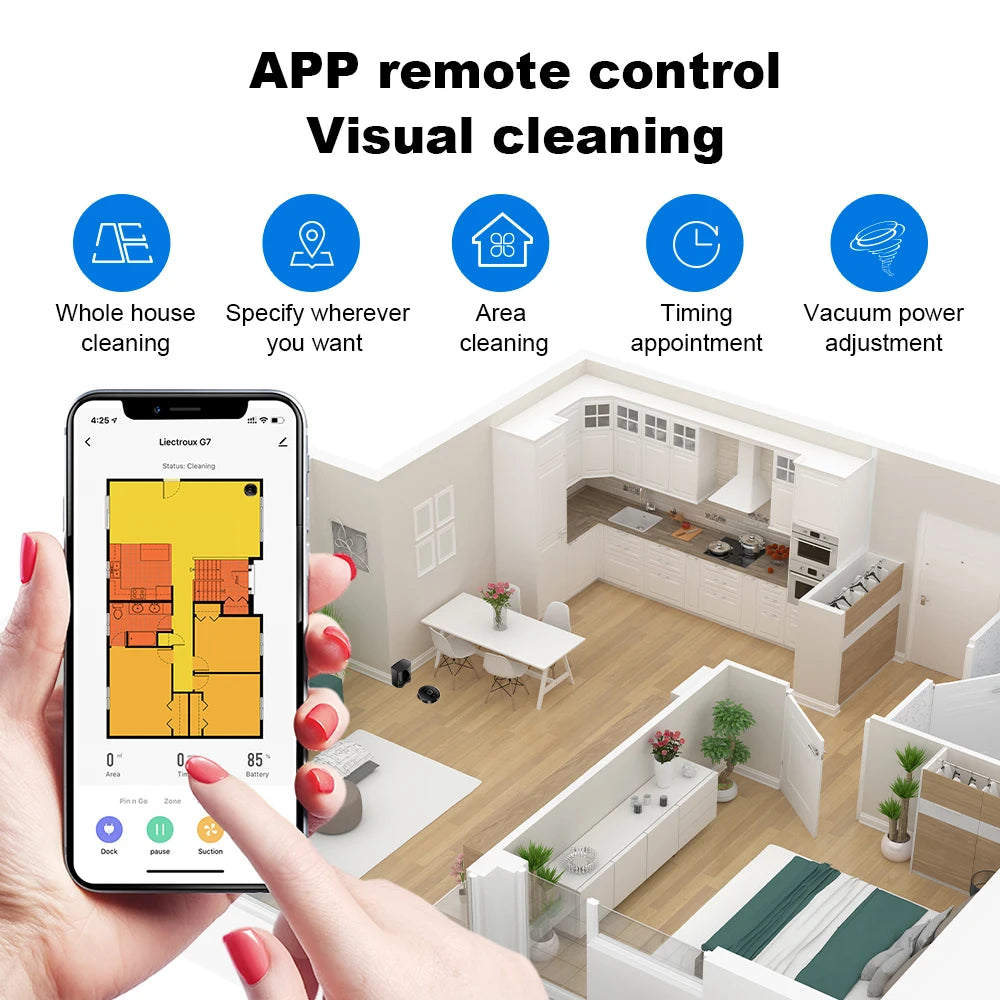 Liectroux G7 LDS Robot Vacuum Cleaner & Mop Combo,Self Empty,Laser Lidar,Multi-floor Map,6.5KPa,Smart Home Wet Dry Appliance