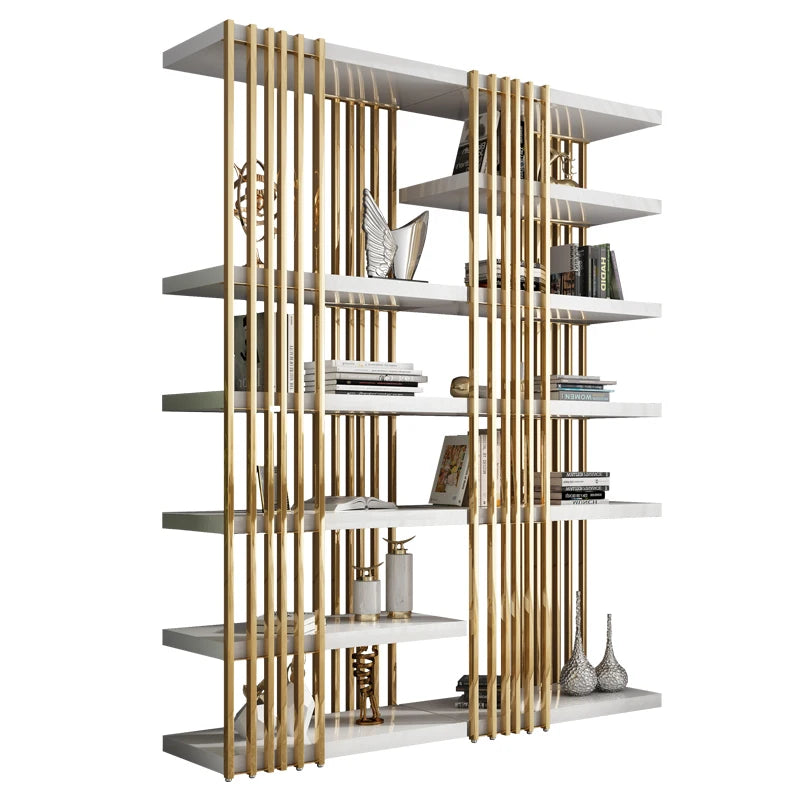 Light Luxury Bookshelf Simple Stainless Steel Bookcase Office Display Stand Floor Living Room Multi-Layer Metal Shelf