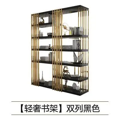 Light Luxury Bookshelf Simple Stainless Steel Bookcase Office Display Stand Floor Living Room Multi-Layer Metal Shelf