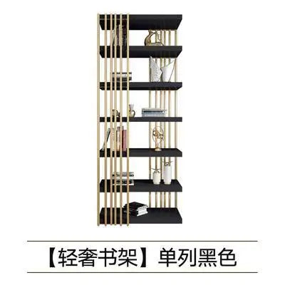 Light Luxury Bookshelf Simple Stainless Steel Bookcase Office Display Stand Floor Living Room Multi-Layer Metal Shelf