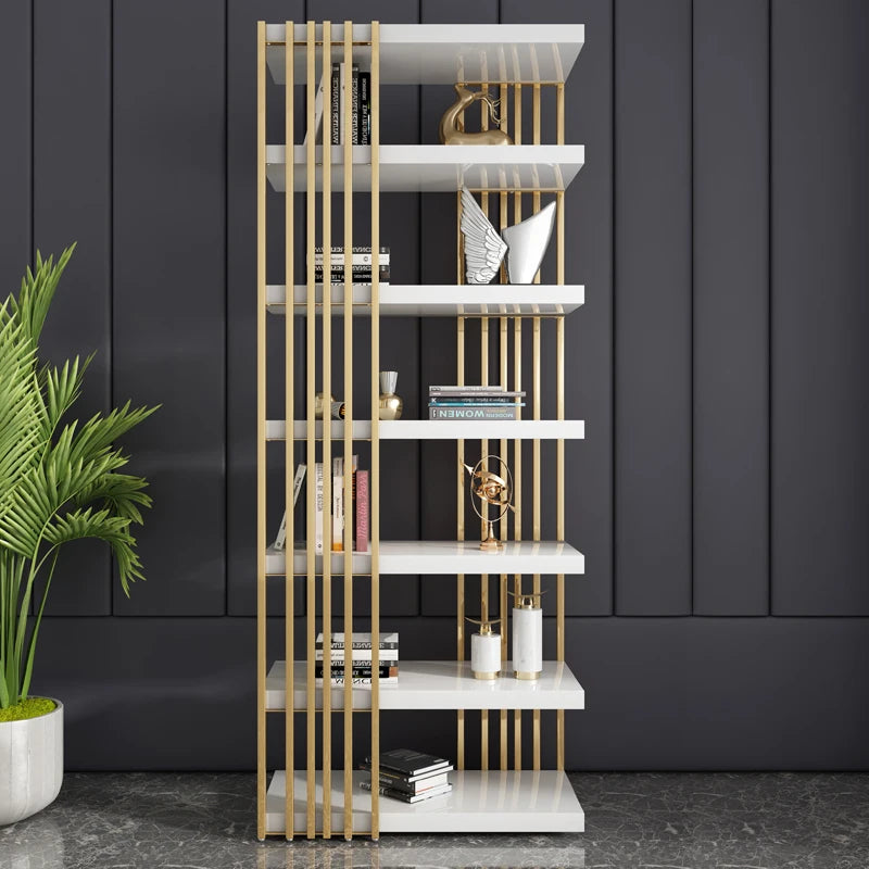 Light Luxury Bookshelf Simple Stainless Steel Bookcase Office Display Stand Floor Living Room Multi-Layer Metal Shelf