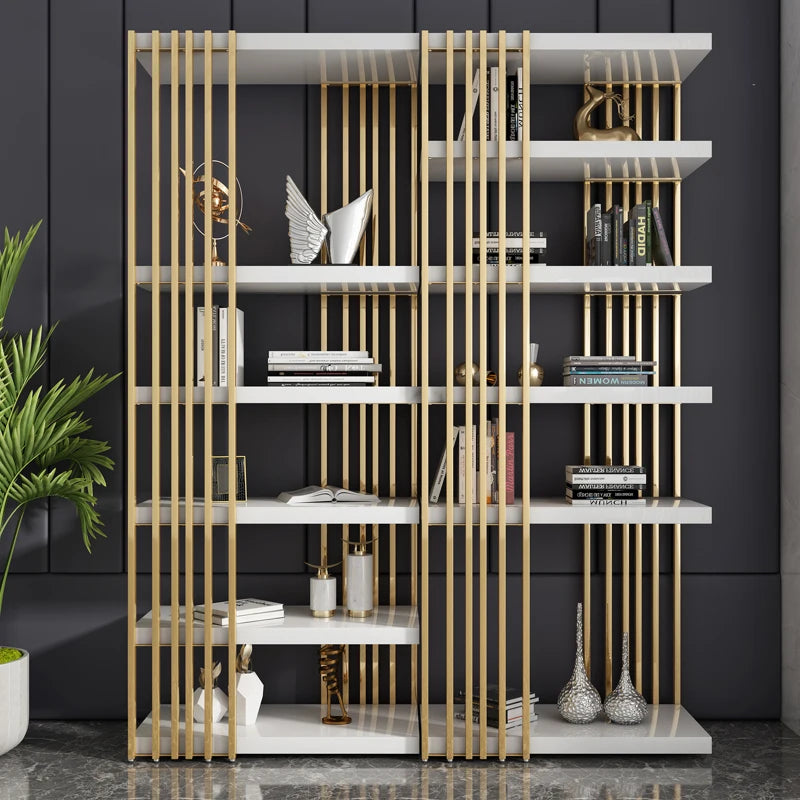 Light Luxury Bookshelf Simple Stainless Steel Bookcase Office Display Stand Floor Living Room Multi-Layer Metal Shelf