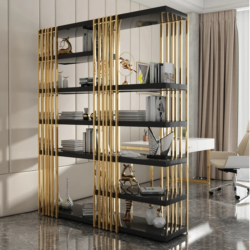 Light Luxury Bookshelf Simple Stainless Steel Bookcase Office Display Stand Floor Living Room Multi-Layer Metal Shelf
