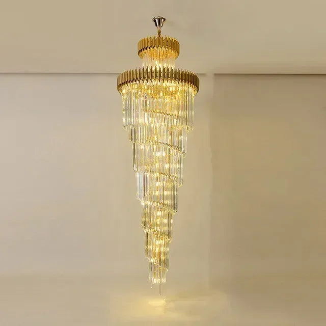 Light Luxury Crystal Chandelier High-grade Villa Duplex Hollow Building In The Building Rotating Staircase Long Pendant Light