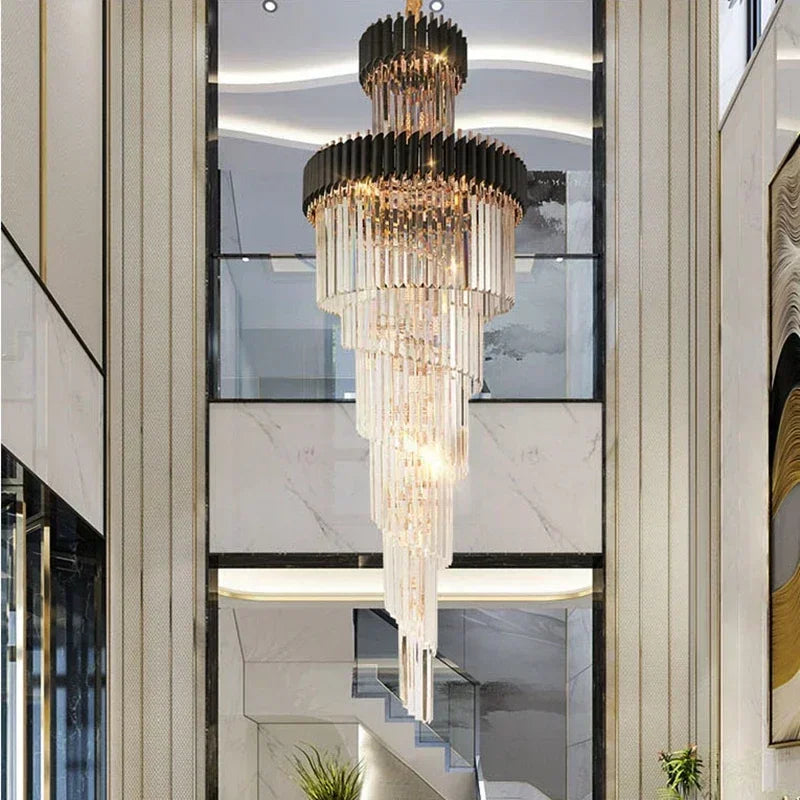 Light Luxury Crystal Chandelier High-grade Villa Duplex Hollow Building In The Building Rotating Staircase Long Pendant Light