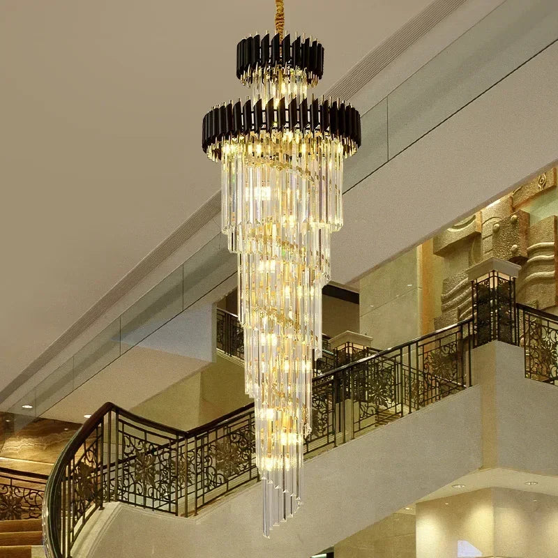 Light Luxury Crystal Chandelier High-grade Villa Duplex Hollow Building In The Building Rotating Staircase Long Pendant Light