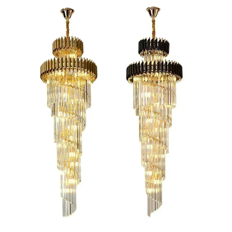 Light Luxury Crystal Chandelier High-grade Villa Duplex Hollow Building In The Building Rotating Staircase Long Pendant Light