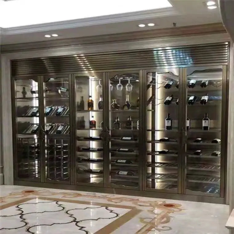 Light Luxury Stainless Steel Galvanized Tempered Glass Wine  Good Quality glass display cabinet  wine rack cabinet