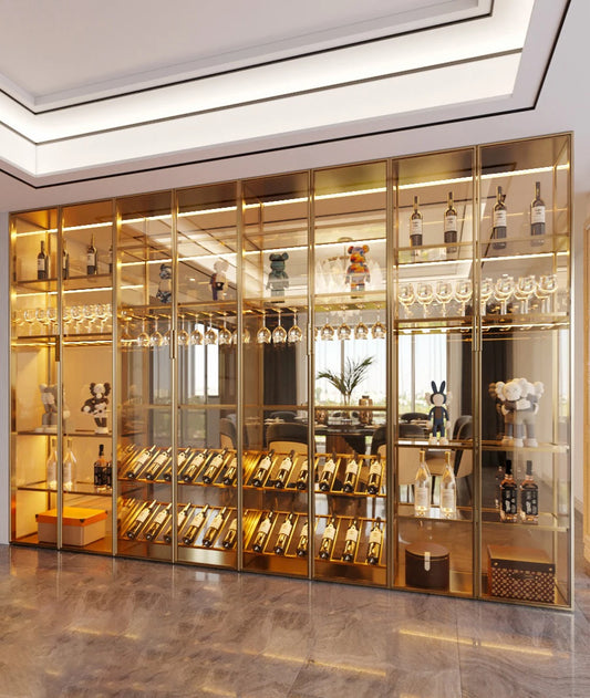 Light Luxury Wine Cabinet Customized Living Room Aluminum Alloy Tempered Glass Door Partition Cabinet High end Handmade Tea Disp