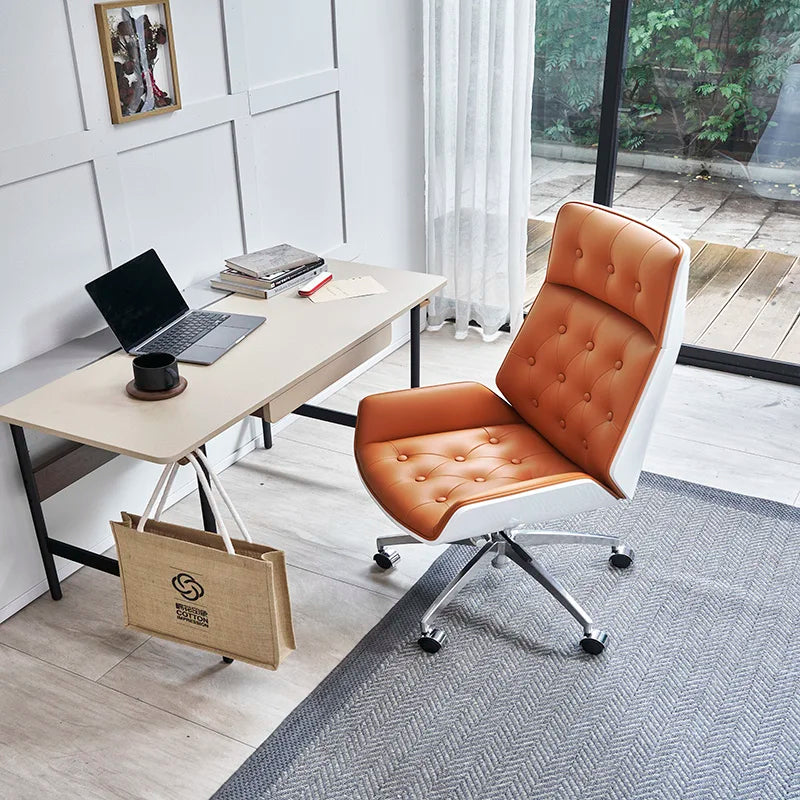 Light luxury boss chair, reclining office chair, leather home computer chair, comfortable sedentary study chair, desk chair