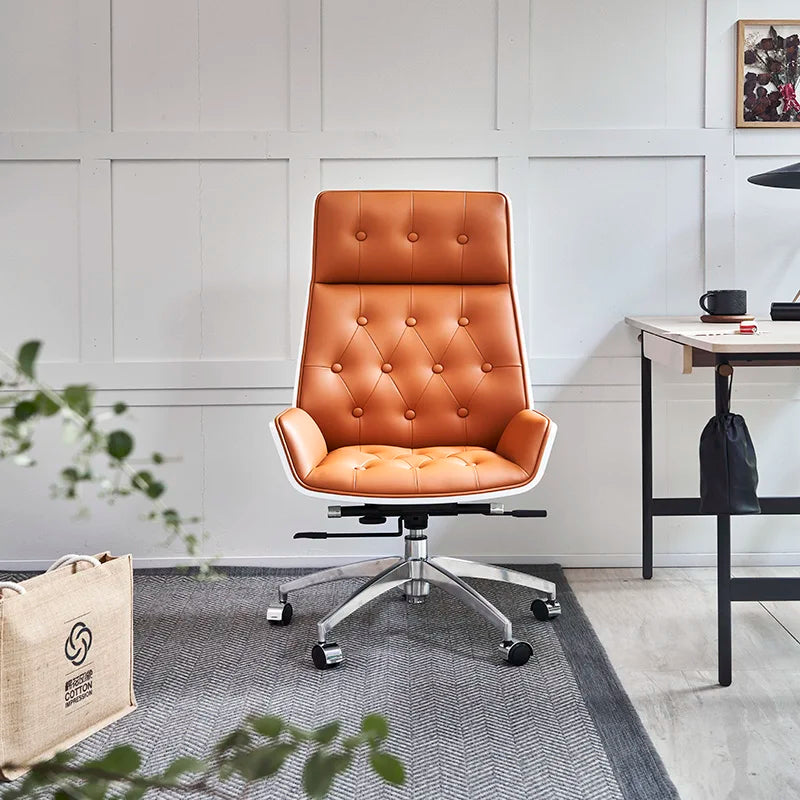 Light luxury boss chair, reclining office chair, leather home computer chair, comfortable sedentary study chair, desk chair